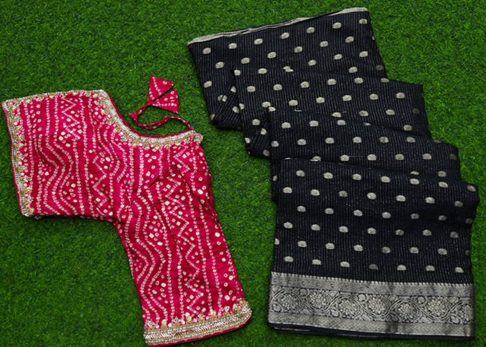 Georgette Saree With Bandhani Blouse VS GS0016
